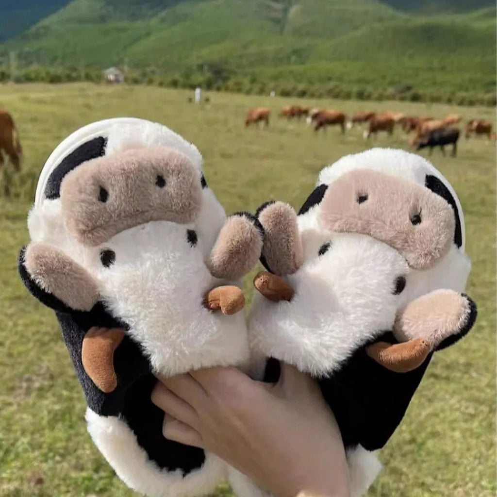 Cozy Cow Plush Slippers ✅